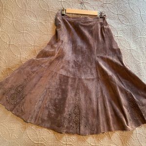 Chico’s suede skirt with laser cut outs and studs